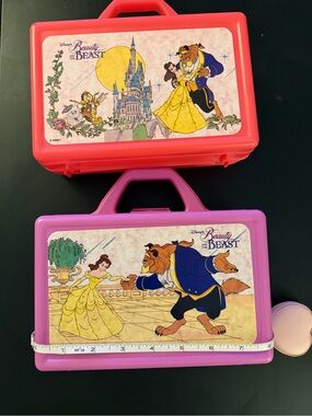 Vintage Disney Beauty and the Beast Plastic Carry Cases Set of 2